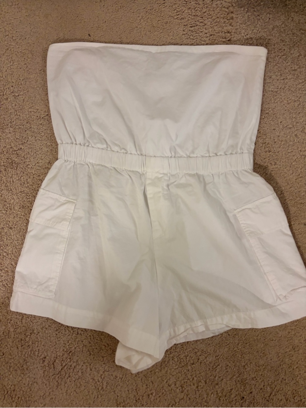 Zara Women's White Strapless Elastic Waist Shorts Romper